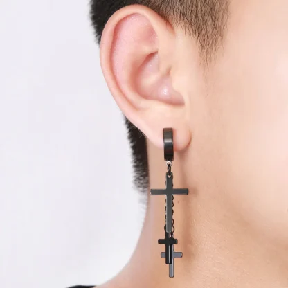 Clip-On Earrings with Hanging Cross Design