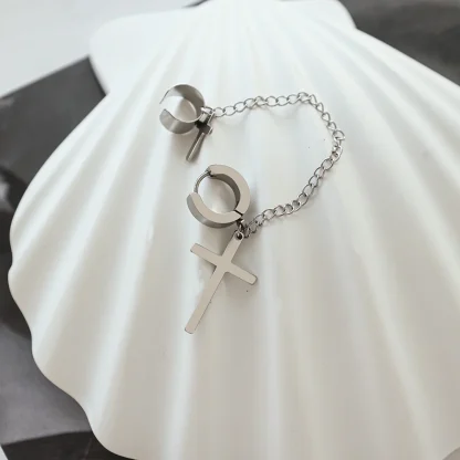 Two Attached Cross Earrings with Clip - Image 9