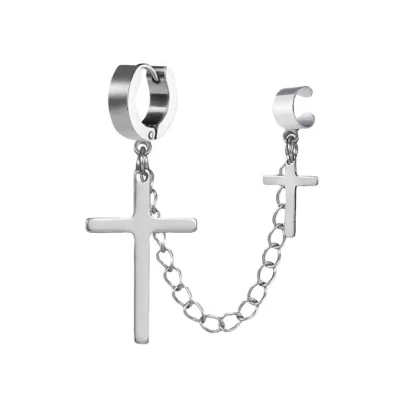 Two Attached Cross Earrings with Clip - Image 13