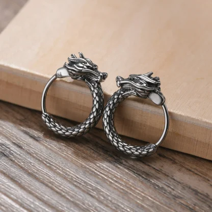 Hoop Earrings with Dragon Shape Decor