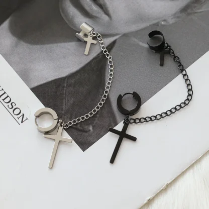 Two Attached Cross Earrings with Clip - Image 8