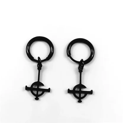 Black Hoop Earrings with Dangle Detailing