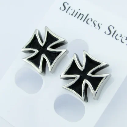 Black Punk Cross Stud Earrings - Image 5