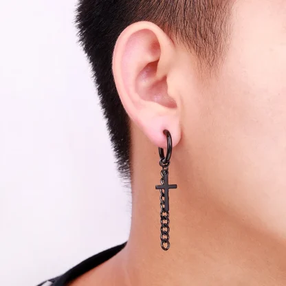 Clip-On Earrings with Hanging Cross Design - Image 8