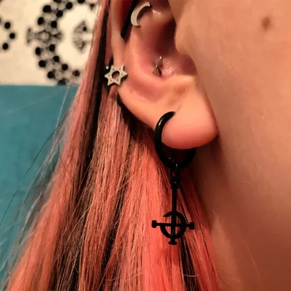Black Hoop Earrings with Dangle Detailing - Image 2