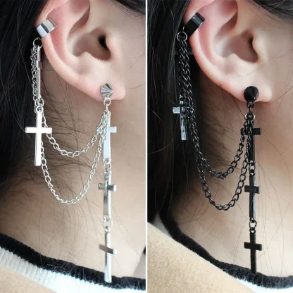 Two Attached Cross Earrings with Clip - Image 11