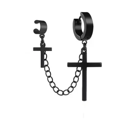 Two Attached Cross Earrings with Clip - Image 14