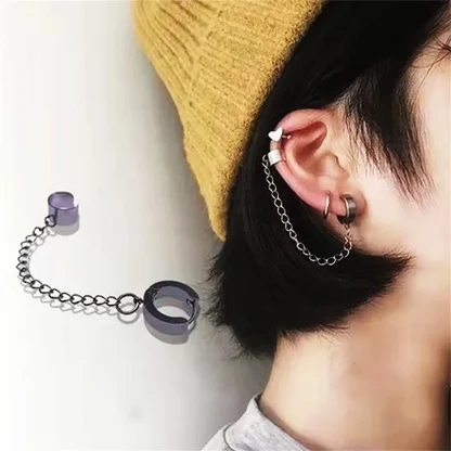 Huggies Earrings with Clip-On Chain - Image 5