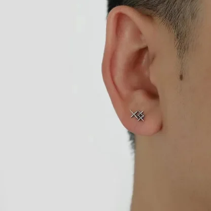 Earrings with Round Black Geometry Design - Image 2