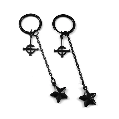 Black Hoop Earrings with Dangle Detailing - Image 7