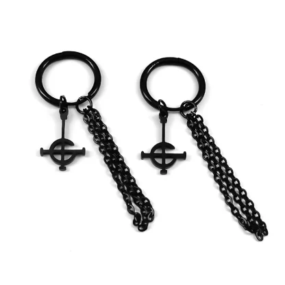 Black Hoop Earrings with Dangle Detailing - Image 9