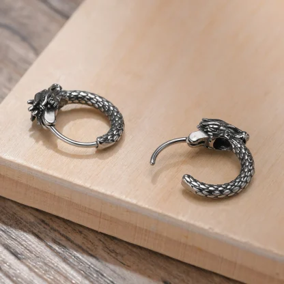 Hoop Earrings with Dragon Shape Decor - Image 3