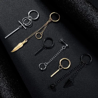 Hoop Earrings with Hanging Chain Spike - Image 3