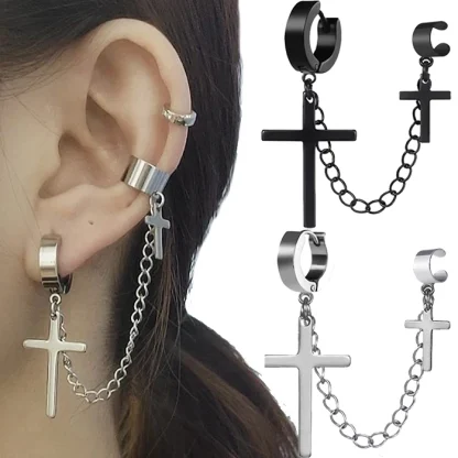 Two Attached Cross Earrings with Clip - Image 10