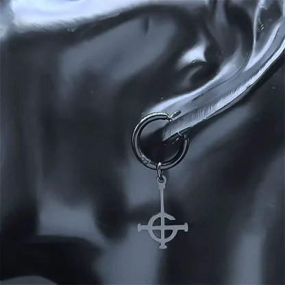 Black Hoop Earrings with Dangle Detailing - Image 3