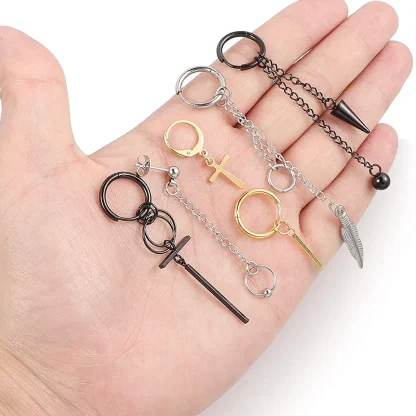 Hoop Earrings with Hanging Chain Spike - Image 2