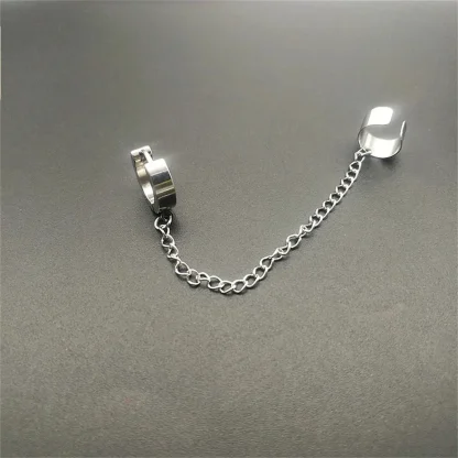 Huggies Earrings with Clip-On Chain - Image 3