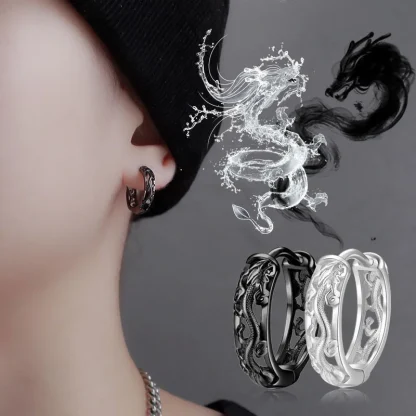 Hollow Out Earrings with Dragon Carved Design - Image 6