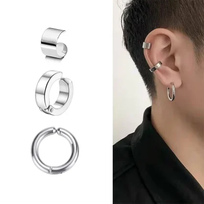 Hoop Clip-on Earrings with Spike Design - Image 3