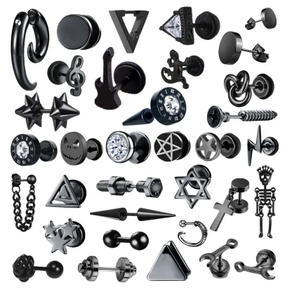 Stud Black Earrings with Skeleton Design - Image 11