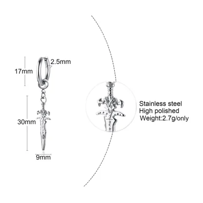 Gothic Huggie Earrings with Sword Shape Dangle - Image 6