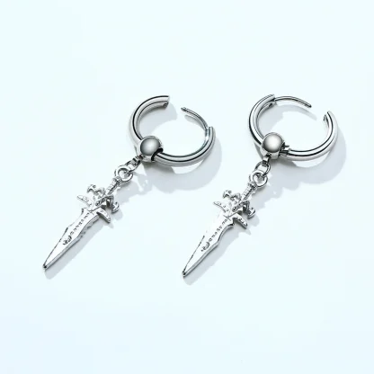 Gothic Huggie Earrings with Sword Shape Dangle - Image 3
