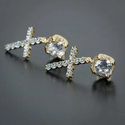 Bling Hoop Earrings with Cross Pendant - Image 4