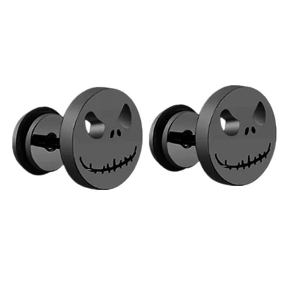 Stud Black Earrings with Skeleton Design - Image 2