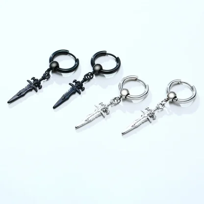 Gothic Huggie Earrings with Sword Shape Dangle