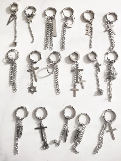Chain Earrings with Fish Bone Dangle - Image 12