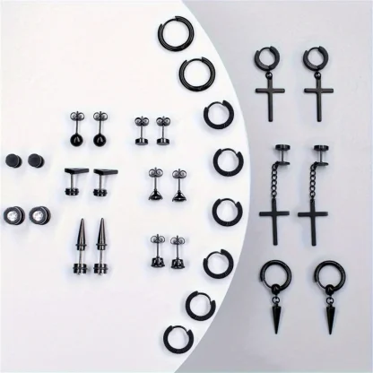 30 Pieces Black Stylish Stud Earrings - Image 6