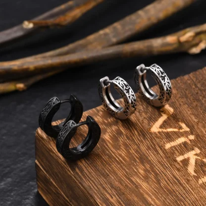 Thick Hoop Earrings with Embossed Design - Image 6