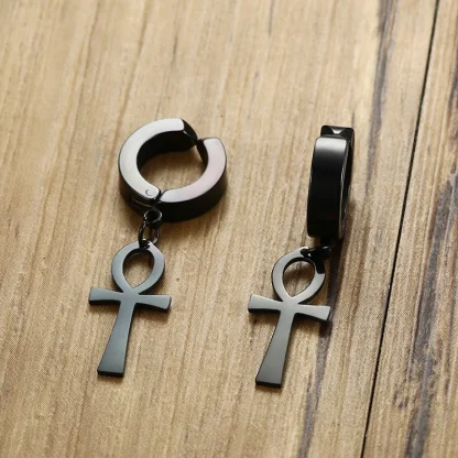 Simple Hoop Earrings with Cross Charm - Image 7