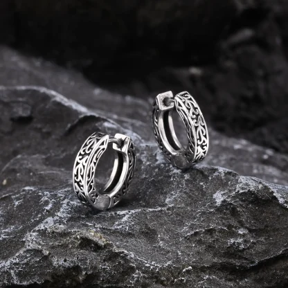 Thick Hoop Earrings with Embossed Design