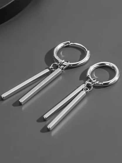 Bold Huggie Earrings with Bar Dangle - Image 7