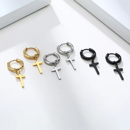 Simple Hoop Earrings with Cross Charm - Image 13