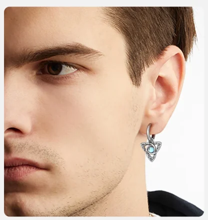 Huggie Earrings with Creative Triangle Dangle - Image 3