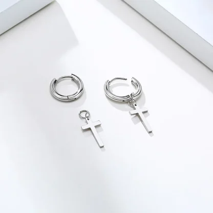Simple Hoop Earrings with Cross Charm - Image 5
