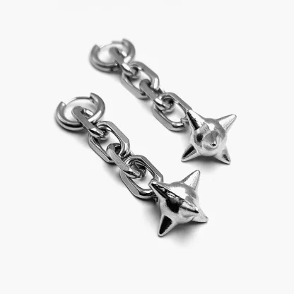 Big Chain Dangle Earrings with Spike Ball - Image 3