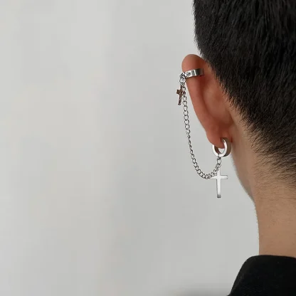 Chain Earrings with Doubled Cross Design - Image 8