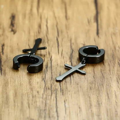Simple Hoop Earrings with Cross Charm - Image 8