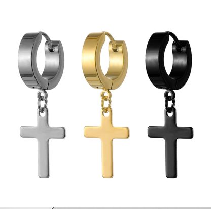 Punk Hoop Earrings with Dangle Cross - Image 7