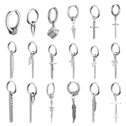 Hoop Earrings with Hanging Cross and Chain - Image 6