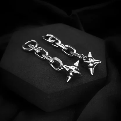 Big Chain Dangle Earrings with Spike Ball - Image 5