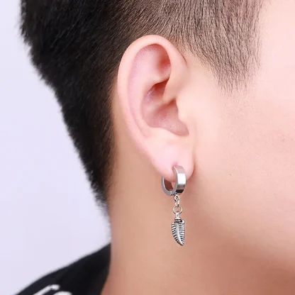 Chain Earrings with Fish Bone Dangle - Image 3