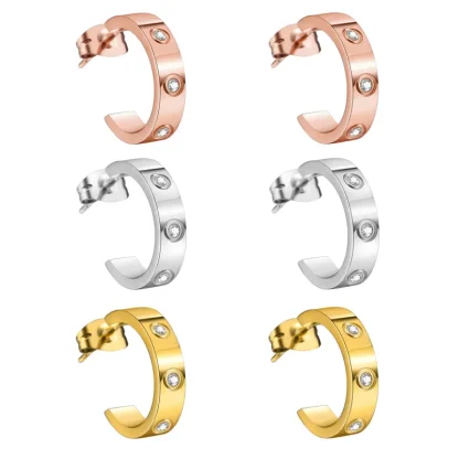 C-Shape Earrings with Rhinestone-like Design - Image 8