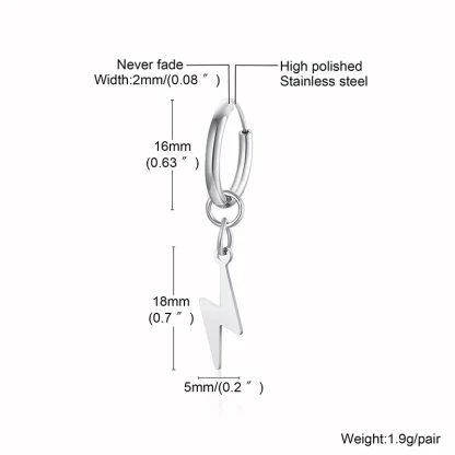 Lightning Bolt Dangle Earrings with Huggie Design - Image 6
