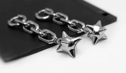 Big Chain Dangle Earrings with Spike Ball - Image 6