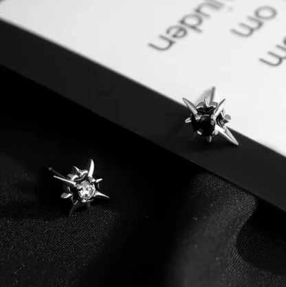 Star Earrings with Black Gemstone-like Design - Image 4