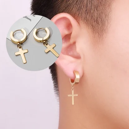 Punk Hoop Earrings with Dangle Cross - Image 3